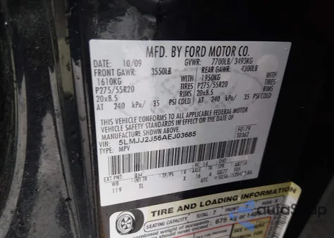 2010 Lincoln Navigator from USA, damaged, VIN 5LMJJ2J56AEJ03685